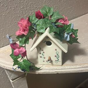 Floral Ceramic Birdhouse Decor